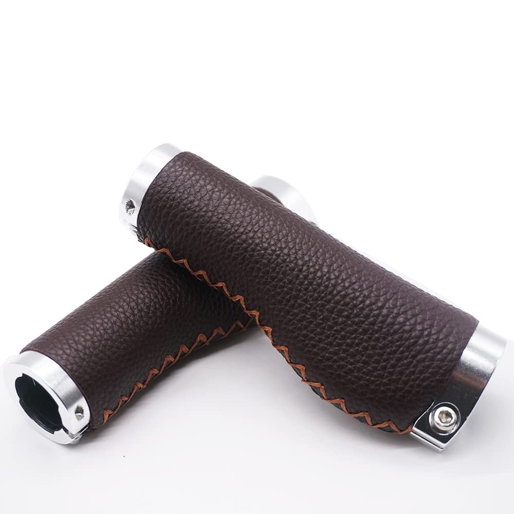 BBxunsless Mountain Bike Handlebar Lever Grips Vintage Handmade Leather Bike Grips Handlebar Inner Diameter 22.2mm Length 135mm for MTB BMX Mountain Bike (Brown-B)