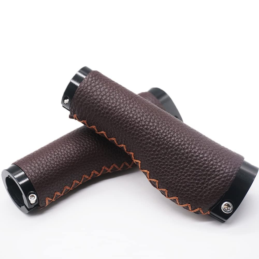 BBxunsless Mountain Bike Handlebar Lever Grips Vintage Handmade Leather Bike Grips Handlebar Inner Diameter 22.2mm Length 135mm for MTB BMX Mountain Bike (Brown-A)