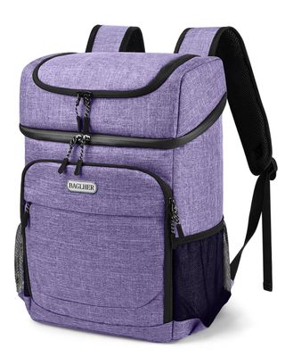BAGLHER Cooler Backpack 30 Cans, Leakproof Waterproof Cooler Bag with 5 Reusable Ice Pack for Camping, Beach, Hiking, Purple