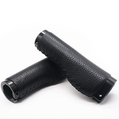 BBxunsless Mountain Bike Handlebar Lever Grips Vintage Handmade Leather Bike Grips Handlebar Inner Diameter 22.2mm Length 135mm for MTB BMX Mountain Bike (Black-A)