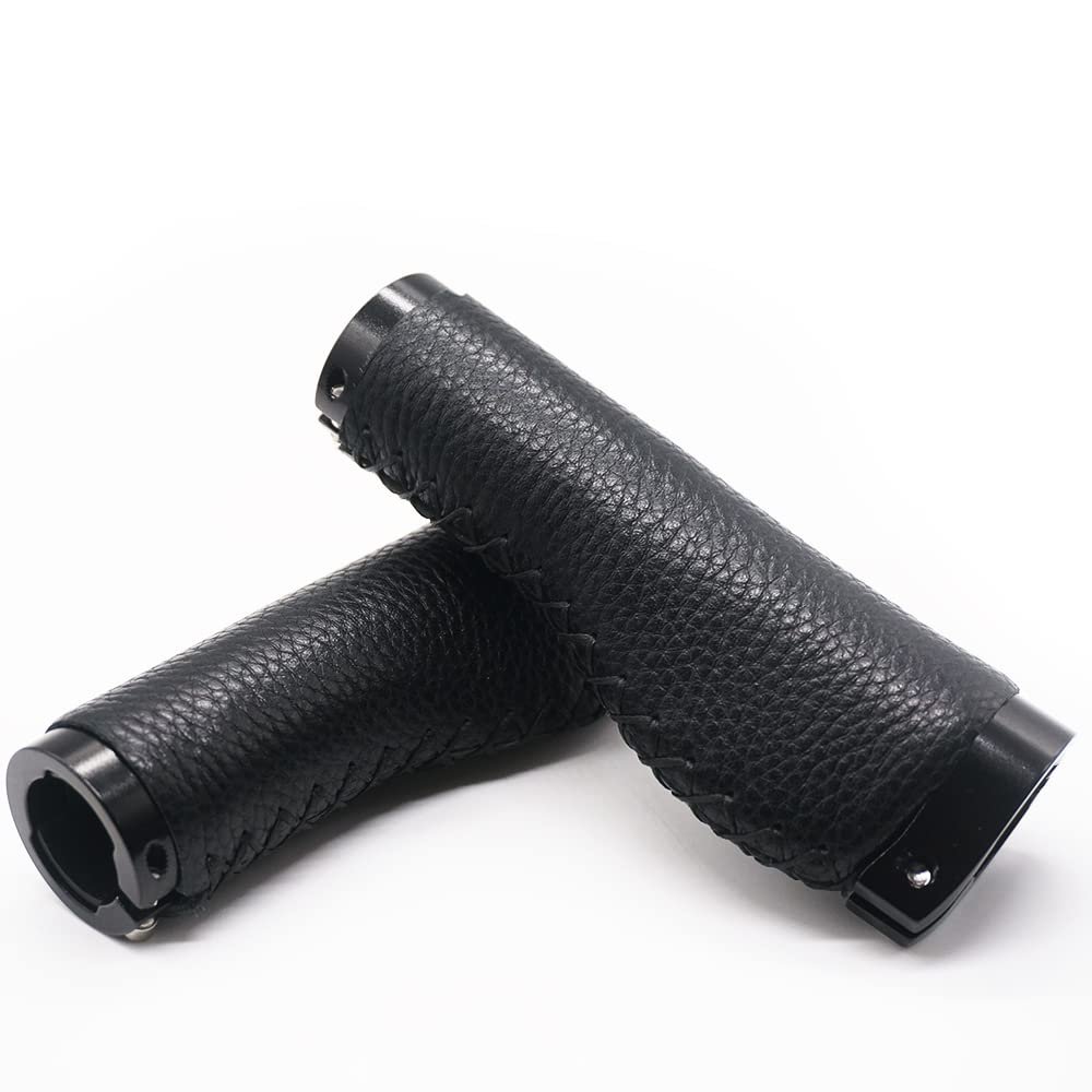 BBxunsless Mountain Bike Handlebar Lever Grips Vintage Handmade Leather Bike Grips Handlebar Inner Diameter 22.2mm Length 135mm for MTB BMX Mountain Bike (Black-A)