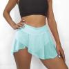 Womens Dance Booty Shorts Sexy High Waisted Pleated Tennis Skirts Ruffled Sheer Hot Short Pant Athletic Golf Yoga Shorts Blue view 3