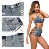 FEOYA Lace Up Mini Denim Shorts Sexy Cut Off Cheeky Hot Pants High Rise Ripped Hole Jeans Clubwear view 4