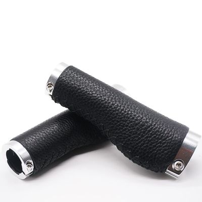 BBxunsless Mountain Bike Handlebar Lever Grips Vintage Handmade Leather Bike Grips Handlebar Inner Diameter 22.2mm Length 135mm for MTB BMX Mountain Bike (Black-B)