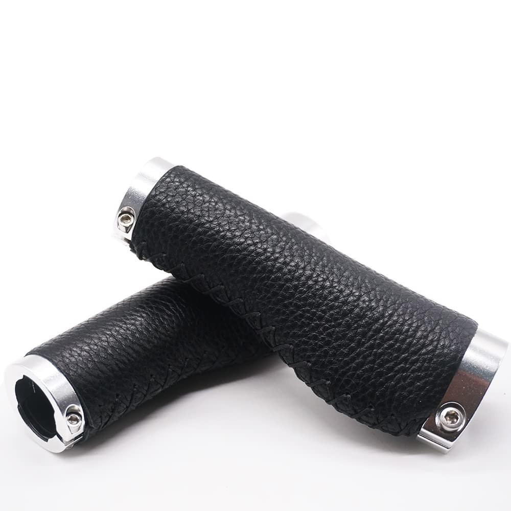 BBxunsless Mountain Bike Handlebar Lever Grips Vintage Handmade Leather Bike Grips Handlebar Inner Diameter 22.2mm Length 135mm for MTB BMX Mountain Bike (Black-B)