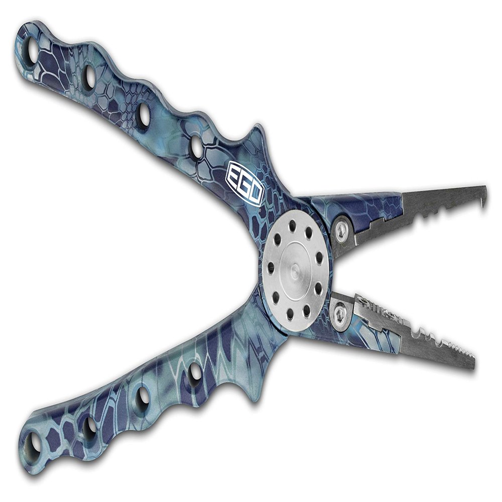 Ego Kryptek Fishing Pliers, Fishhook Remover, Weight Crimper, Stainless Steel Jaws, Aircraft Aluminum Body, Contoured Handle, Camo