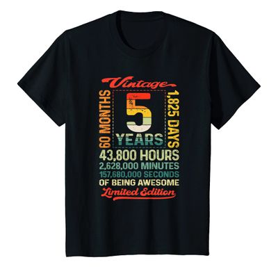 Kids Vintage 5th Birthday 5 Years 60 Months Of Being Awesome Kids T-Shirt