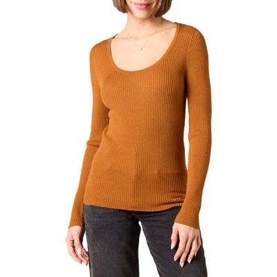 Amazon Essentials Women's Long-Sleeve Sweater Fine Gauge Stretch Scoop Neck, Available in Plus Sizes, Dark Caramel, Medium