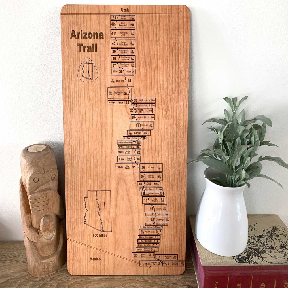 Arizona Trail Section Hiker AZ Trail Tracker Sign | Thru Hiking Wooden Map | Arizona Section and Through Hiker Board | Wood Mountain Map (Cherry)