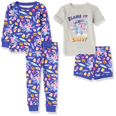 Amazon Essentials Disney | Marvel | Star Wars Toddler Girls' Pajama Set, Stitch Candy, 4T