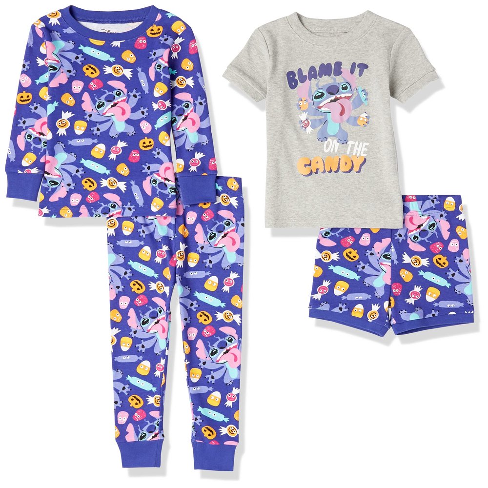 Amazon Essentials Disney | Marvel | Star Wars Toddler Girls' Pajama Set, Stitch Candy, 4T