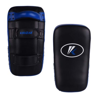 Kruzak Muay Thai Kick Pad for Training, Kicking Strike Shield for Kickboxing Martial Arts Sparring Taekwondo Muay Thai MMA Karate and Combat Sports (Black/Blue Pack of 2)