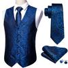 Barry.Wang Royal Blue Vest for Men Paisley Silk Jacquard Waistcoat Ties Handkerchief Cufflinks Set Business/Leisure 5PCS view 2