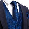 Barry.Wang Royal Blue Vest for Men Paisley Silk Jacquard Waistcoat Ties Handkerchief Cufflinks Set Business/Leisure 5PCS view 3