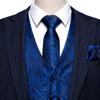 Barry.Wang Royal Blue Vest for Men Paisley Silk Jacquard Waistcoat Ties Handkerchief Cufflinks Set Business/Leisure 5PCS view 4