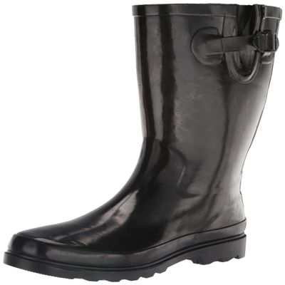Western Chief Women Solid Tall Waterproof Rain Boot, Black Gloss, 7