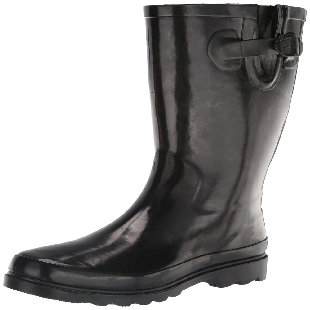 Western Chief Women Solid Tall Waterproof Rain Boot, Black Gloss, 7