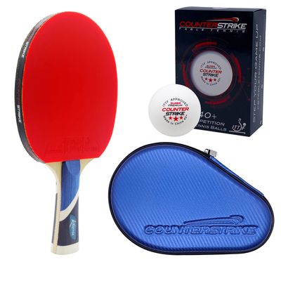 Counterstrike Karma Ping Pong Paddle Set | 6 Balls | Hard Protective Case | Professional Table Tennis Paddle | ITTF Approved | (Blue Matte Fiber)