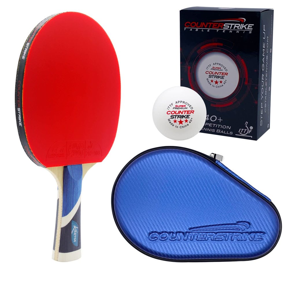 Counterstrike Karma Ping Pong Paddle Set | 6 Balls | Hard Protective Case | Professional Table Tennis Paddle | ITTF Approved | (Blue Matte Fiber)