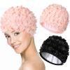 2 Pcs Lace Vintage Swim Cap Flower Floral Petal Retro Style Bathing Caps Pink Black Women's Long and Short Hair Swimming Hat Not Waterproof view 1