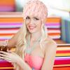 2 Pcs Lace Vintage Swim Cap Flower Floral Petal Retro Style Bathing Caps Pink Black Women's Long and Short Hair Swimming Hat Not Waterproof view 3