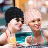 2 Pcs Lace Vintage Swim Cap Flower Floral Petal Retro Style Bathing Caps Pink Black Women's Long and Short Hair Swimming Hat Not Waterproof view 4