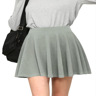 MBJ WB2382 Women's Casual Mini Flared Plain Pleated Skater Skirt with Shorts L Grey