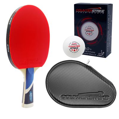 Counterstrike Karma Ping Pong Paddle Set | 6 Balls | Hard Protective Case | Professional Table Tennis Paddle | ITTF Approved | (Black Matte Fiber)