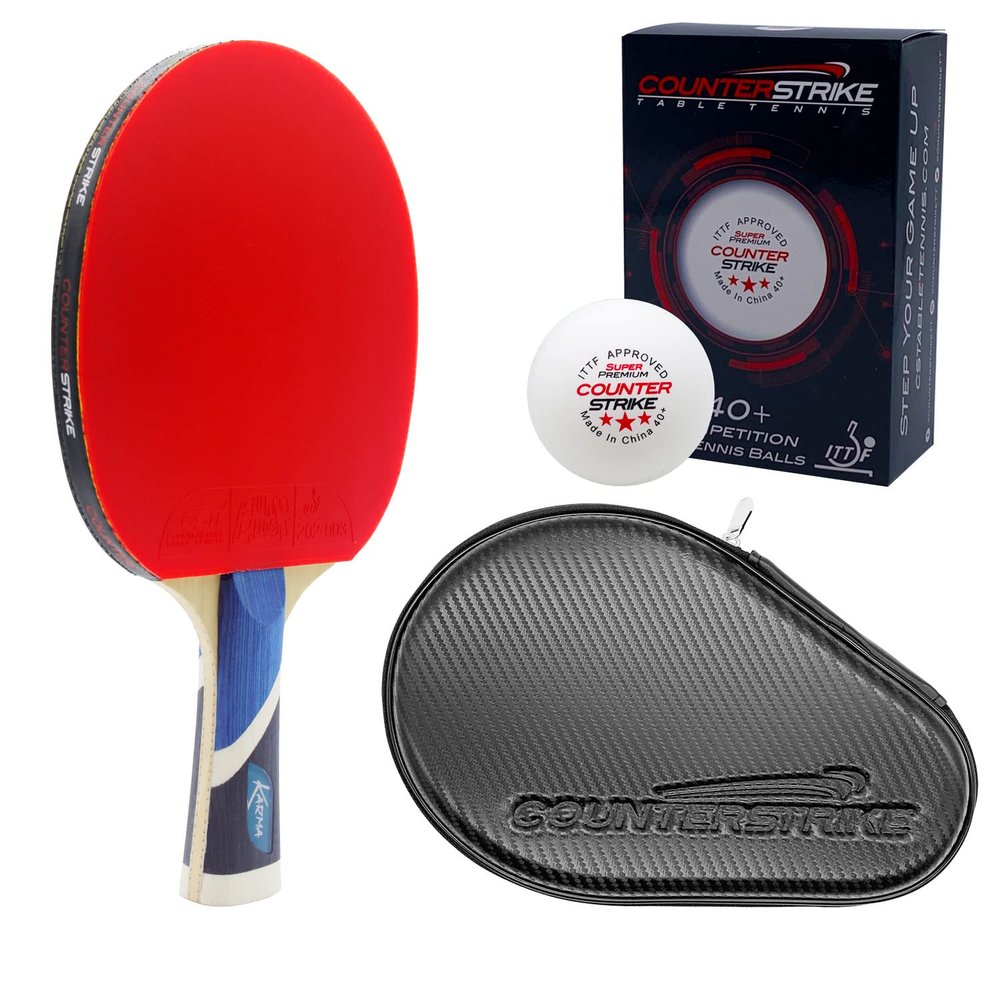 Counterstrike Karma Ping Pong Paddle Set | 6 Balls | Hard Protective Case | Professional Table Tennis Paddle | ITTF Approved | (Black Matte Fiber)