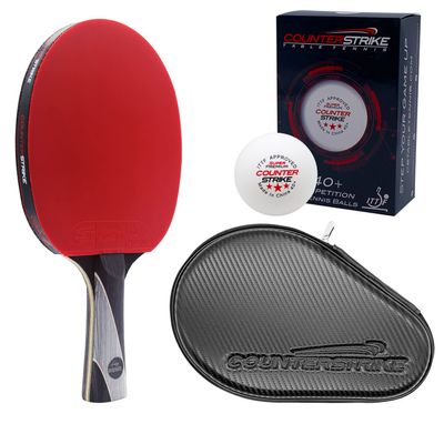 Counterstrike Rally Bandit Ping Pong Paddle Set | 6 Balls | Hard Protective Case | Professional Table Tennis Paddle | ITTF Approved | (Black Matte Fiber)