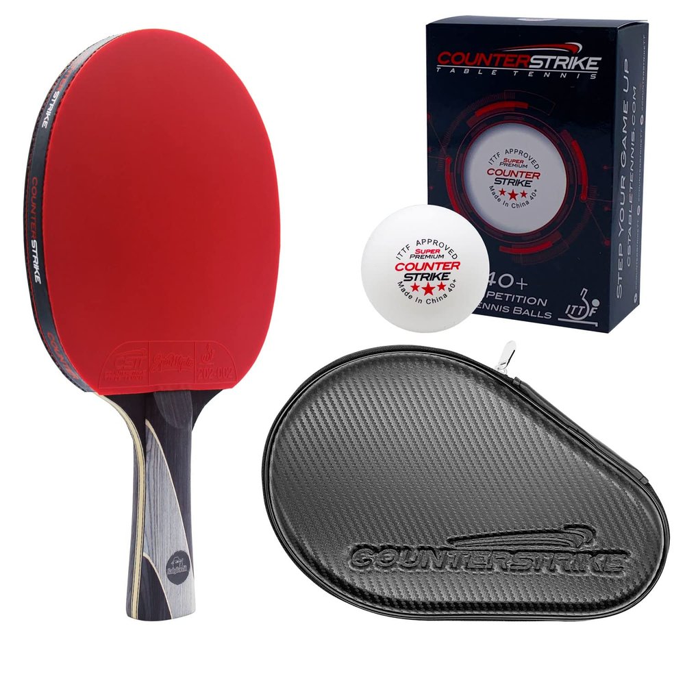 Counterstrike Rally Bandit Ping Pong Paddle Set | 6 Balls | Hard Protective Case | Professional Table Tennis Paddle | ITTF Approved | (Black Matte Fiber)