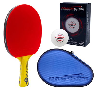 Counterstrike Alpha Dog Ping Pong Paddle Set | 6 Balls | Hard Protective Case | Professional Table Tennis Paddle | ITTF Approved | (Blue Matte Fiber)