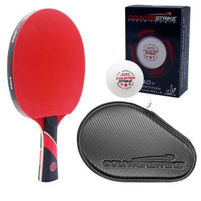 Counterstrike Red Widow Ping Pong Paddle, 6 Balls, & Hard Protective Case | Professional Ping Pong Paddle | Professional Table Tennis Paddle | ITTF Approved (Black Matte Fiber)