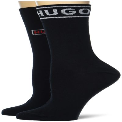 HUGO womens Two Pack Logo Detail Soft Cotton Casual Sock, Metal Black, 3 9 US