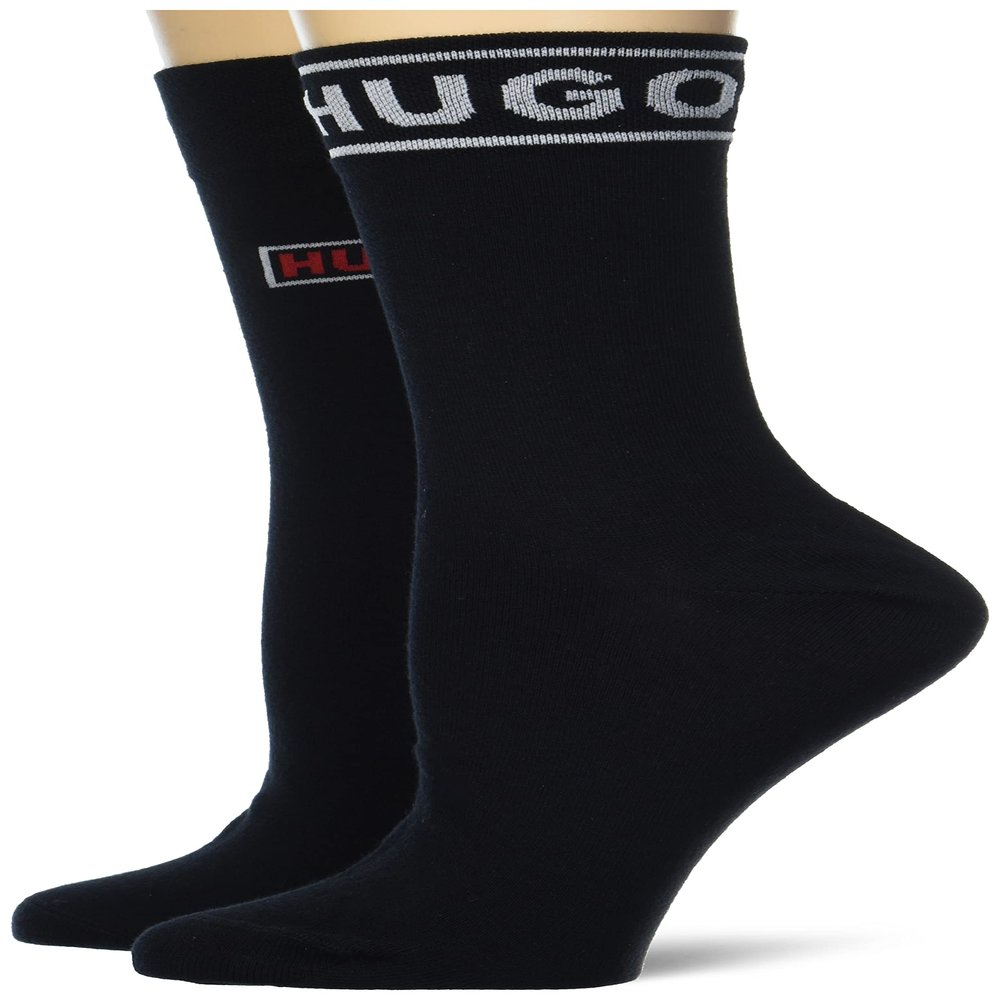 HUGO womens Two Pack Logo Detail Soft Cotton Casual Sock, Metal Black, 3 9 US