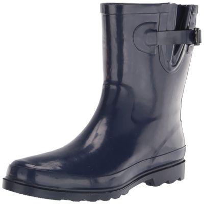 Western Chief Women Solid Mid Height Waterproof Rain Boot, Navy Gloss, 6