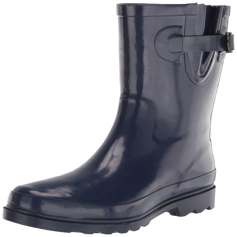 Western Chief Women Solid Mid Height Waterproof Rain Boot, Navy Gloss, 6