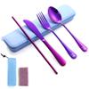 Boulder Bee | Travel Utensils Set | Reusable Camping Cutlery Set | Stainless Steel Flatware Set | Portable Silverware Set with Case | Includes Knife/Fork/Spoon/Straw/Cleaning Cloth/Case (Purple) view 1