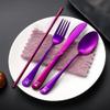 Boulder Bee | Travel Utensils Set | Reusable Camping Cutlery Set | Stainless Steel Flatware Set | Portable Silverware Set with Case | Includes Knife/Fork/Spoon/Straw/Cleaning Cloth/Case (Purple) view 2