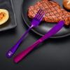 Boulder Bee | Travel Utensils Set | Reusable Camping Cutlery Set | Stainless Steel Flatware Set | Portable Silverware Set with Case | Includes Knife/Fork/Spoon/Straw/Cleaning Cloth/Case (Purple) view 4