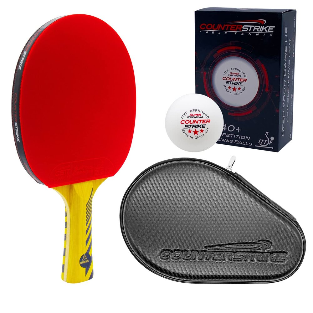 Counterstrike Alpha Dog Ping Pong Paddle Set | 6 Balls | Hard Protective Case | Professional Table Tennis Paddle | ITTF Approved | (Black Matte Fiber)