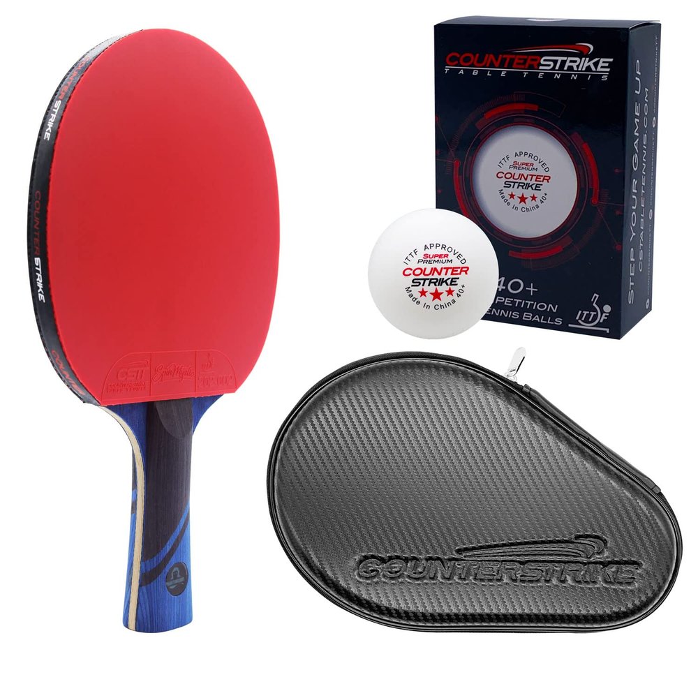 Counterstrike Phantom Light Ping Pong Paddle Set | 6 Balls | Hard Protective Case | Professional Table Tennis Paddle | ITTF Approved | (Black Matte Fiber)