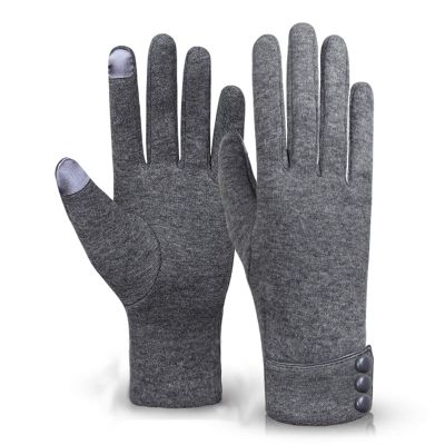 ink2055 Women Winter Touch Screen Full Finger Plush Liner Buttons Outdoor Cycling Grey