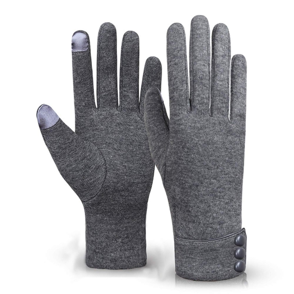 ink2055 Women Winter Touch Screen Full Finger Plush Liner Buttons Outdoor Cycling Grey