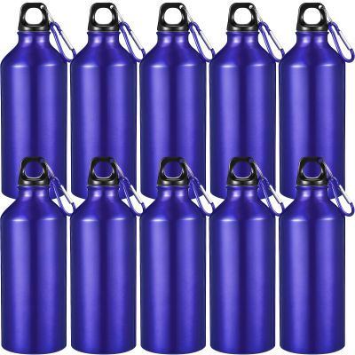 CHENGU 10 Pcs Aluminum Water Bottle 20 oz Reusable Bottles Lightweight Leak Proof Aluminum Sports Travel Bottles with Twist Cap Buckle for Gym, Hiking, Cycling, Camping, Fishing (Blue)