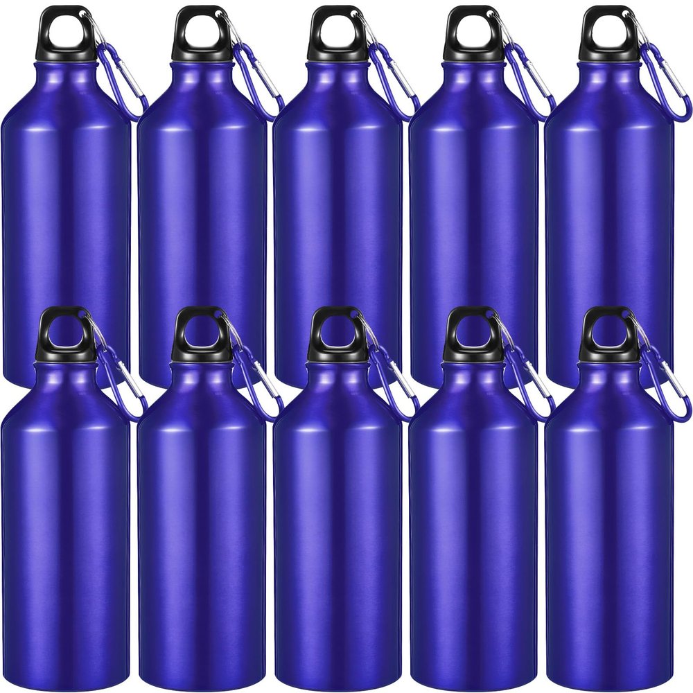 CHENGU 10 Pcs Aluminum Water Bottle 20 oz Reusable Bottles Lightweight Leak Proof Aluminum Sports Travel Bottles with Twist Cap Buckle for Gym, Hiking, Cycling, Camping, Fishing (Blue)