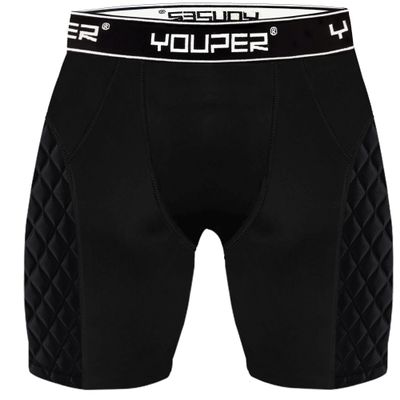 Youper Youth Elite Compression Padded Sliding Shorts w/Cup Pocket for Baseball, Football (Black/White, Large)