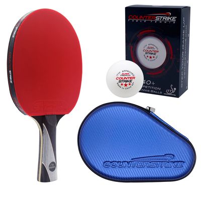 Counterstrike Rally Bandit Ping Pong Paddle Set | 6 Balls | Hard Protective Case | Professional Table Tennis Paddle | ITTF Approved | (Blue Matte Fiber)