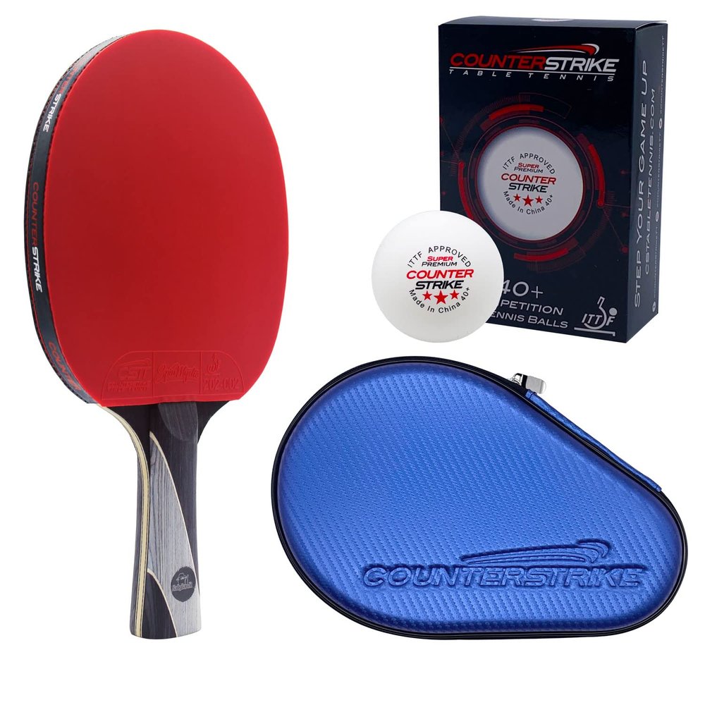 Counterstrike Rally Bandit Ping Pong Paddle Set | 6 Balls | Hard Protective Case | Professional Table Tennis Paddle | ITTF Approved | (Blue Matte Fiber)
