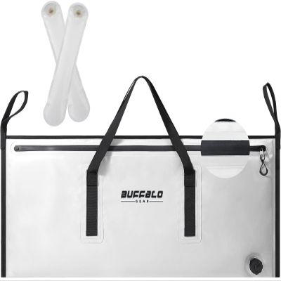 Buffalo Gear Insulated Fish Cooler Bag 40x18In,Leakproof Fish Kill Bag with 2 Reusable Cooler Ice Packs Large Portable Waterproof Fish Bag Keep Ice-cold More than 48 Hours (Watertight Zipper)